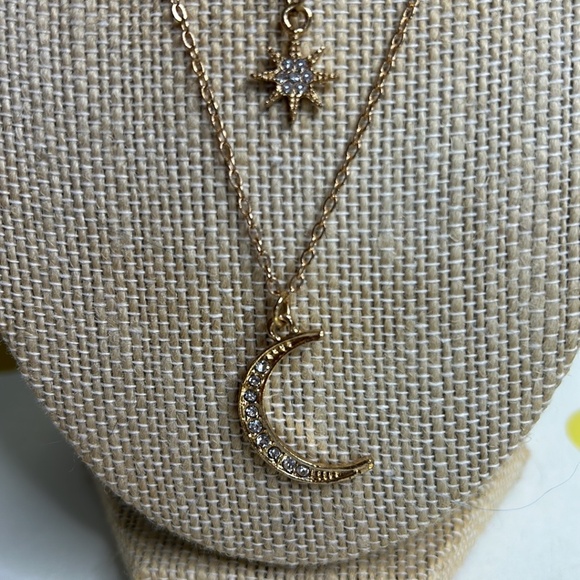 Layered Gold Moon and Star Necklace - Picture 8 of 9